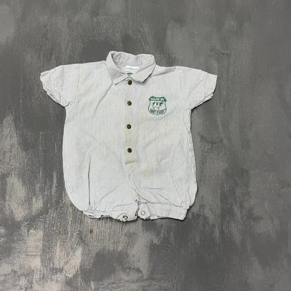 Vintage baby B'gosh bodysuit boys 12m blue 1970s shorts button up bodysuit